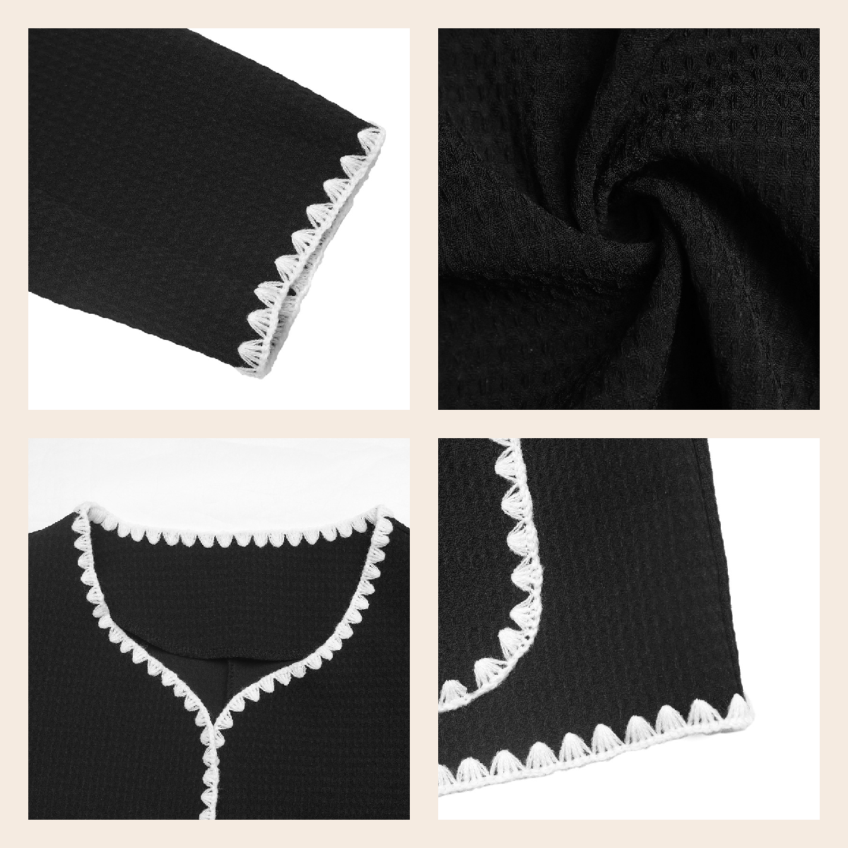 Collage de Chaqueta Lady de 2x2, con detalles de la manga, el tejido, el cuello y el bajo