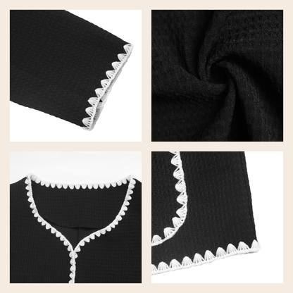 Collage de Chaqueta Lady de 2x2, con detalles de la manga, el tejido, el cuello y el bajo