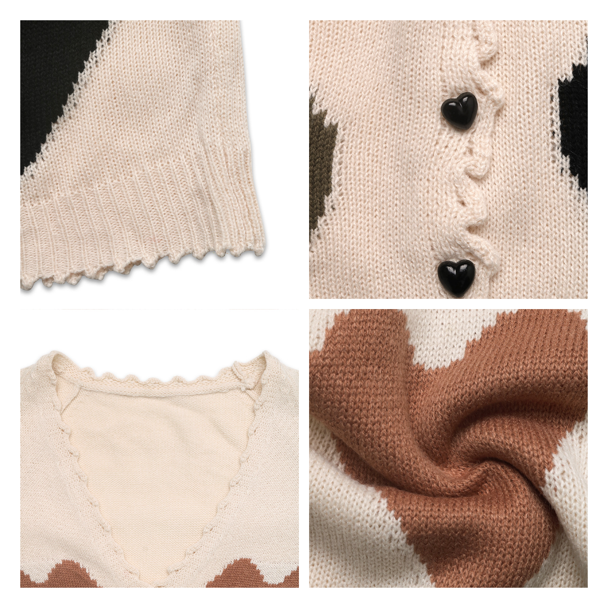 Collage de Rebeca Cashia Verona con imágenes del bajo, botones con forma de corazón, cuello y tejido