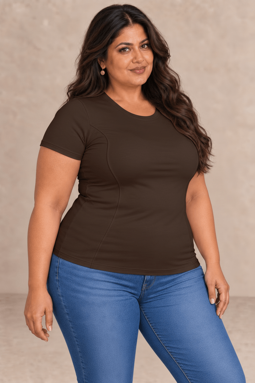 Camiseta Cashia Basic MC, manga corta, color marrón, talla XXL