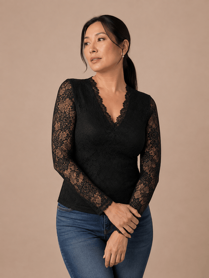 Camiseta Cashia Enigma, de encaje, color negro, talla L, vista medio plano