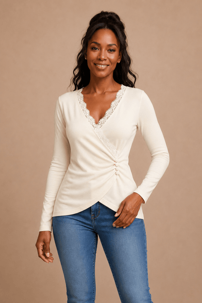 Camiseta Cashia Esencia en marfil, talla s, medio plano superior