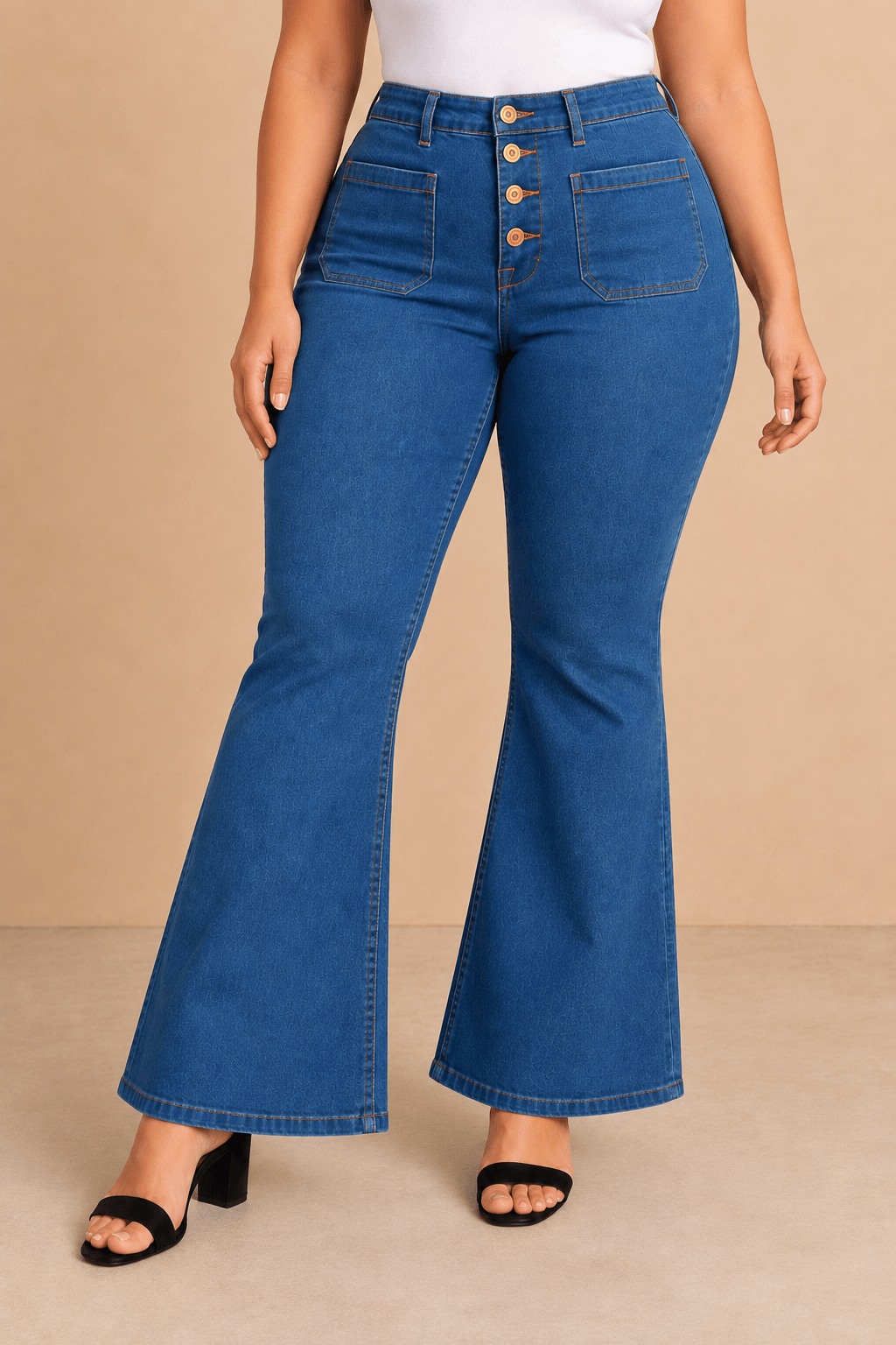 Pantalón Cashia Denim 502 azul claro denim de tiro alto y corte acampanado, medio plano inferior en talla 3XL.