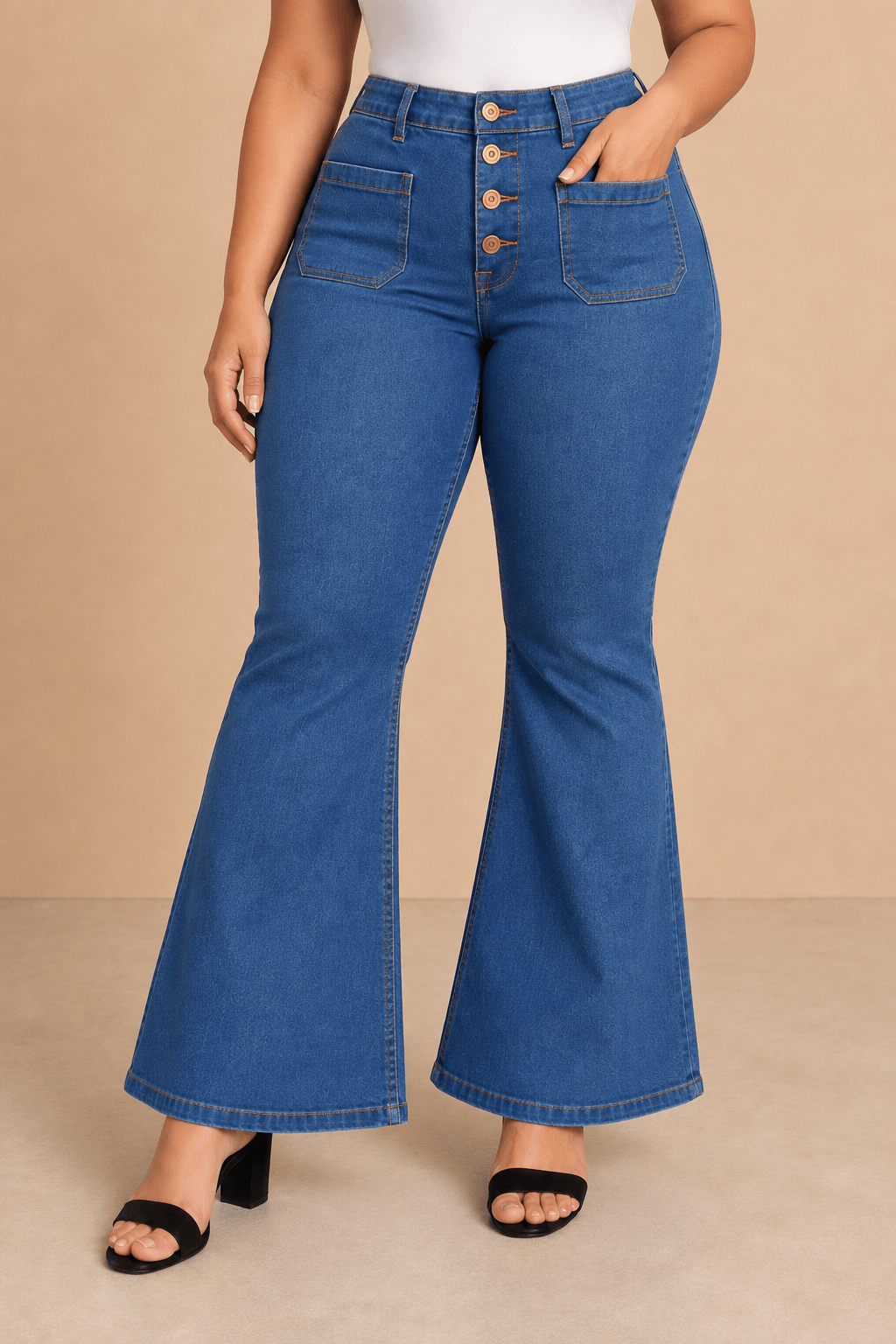 Pantalón Cashia Denim 502 azul claro denim de tiro alto y corte acampanado, medio plano inferior en talla 4XL.