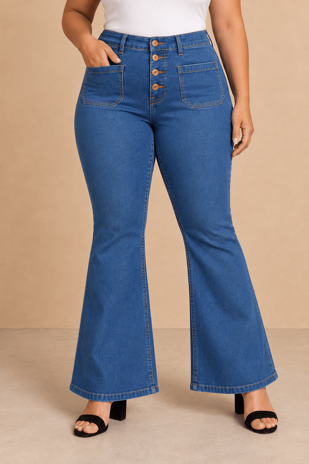 Pantalón Cashia Denim 502 azul claro denim de tiro alto y corte acampanado, medio plano inferior en talla XXL.