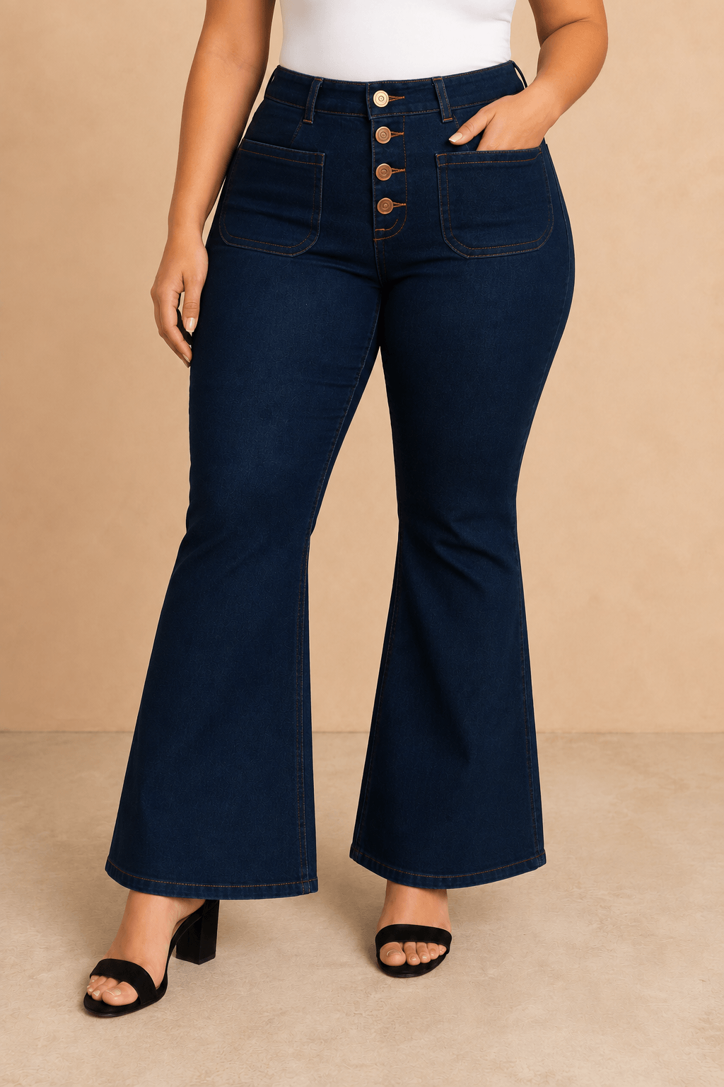 Pantalón Cashia Denim 502 azul oscuro de tiro alto y corte acampanado, medio plano inferior en talla 3XL.