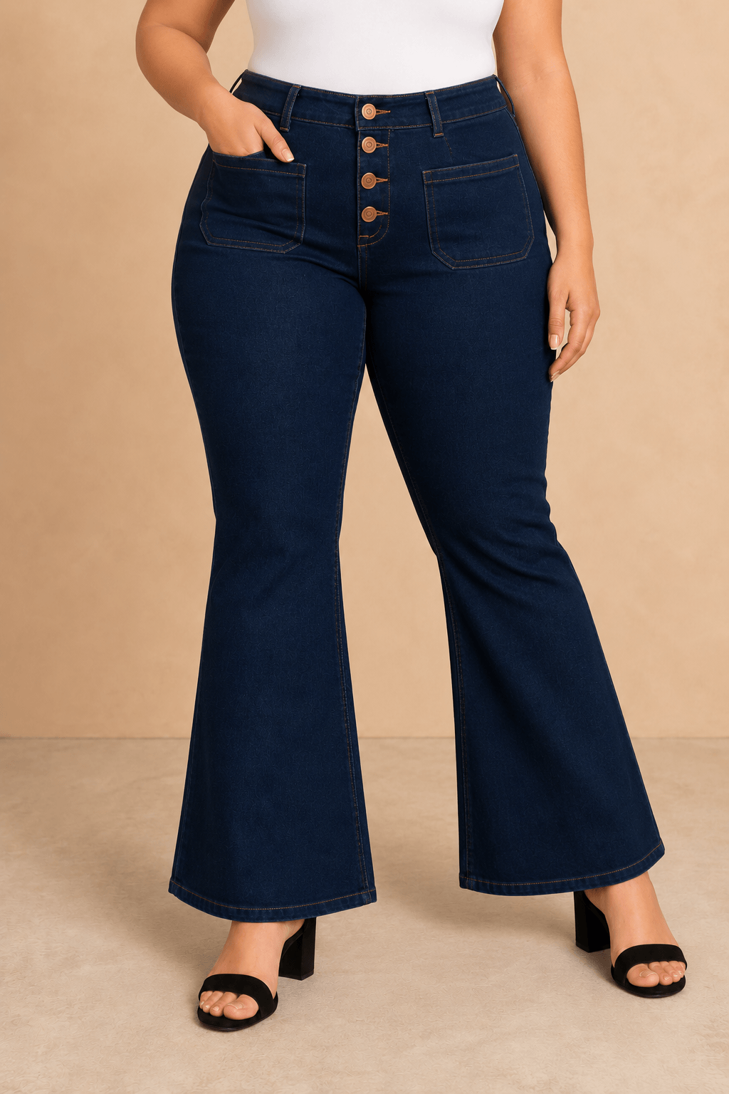 Pantalón Cashia Denim 502 azul oscuro de tiro alto y corte acampanado, medio plano inferior en talla 4XL.