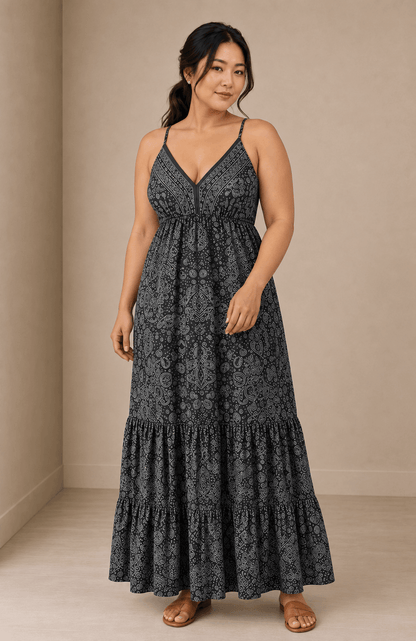 Vestido Cashia Taormina gris en modelo talla L, vista de cuerpo entero