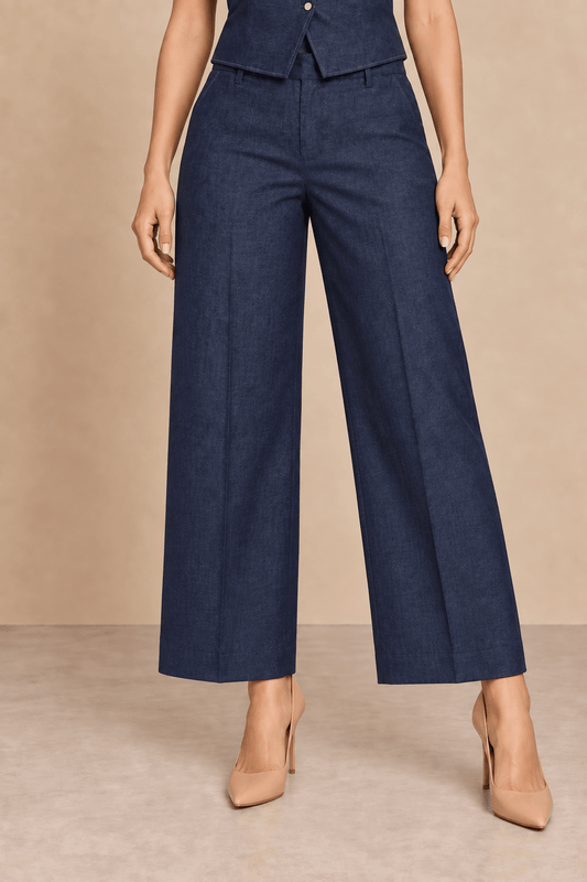 Pantalón Cashia Denim Vest azul oscuro al tobillo en talla S, medio plano inferior