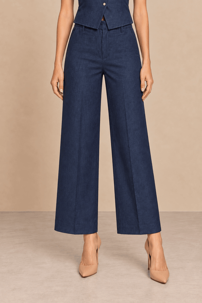 Pantalón Cashia Denim Vest azul oscuro al tobillo en talla XS, medio plano inferio