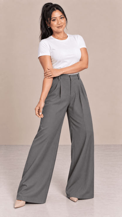 Pantalón Cashia Flow gris talla L de pierna ancha en cuerpo entero