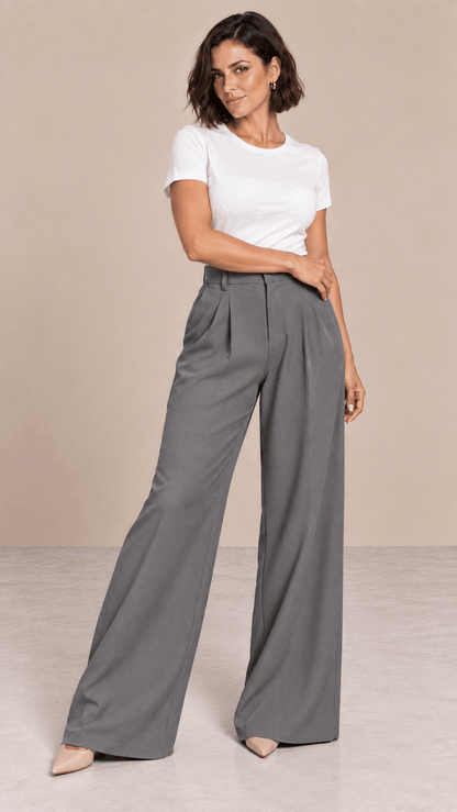 Pantalón Cashia Flow gris talla M de pierna ancha en cuerpo entero
