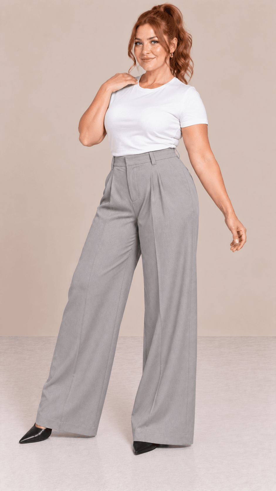 Pantalón Cashia Flow gris talla XL de pierna ancha en cuerpo entero