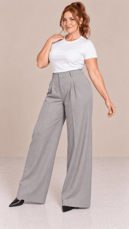 Pantalón Cashia Flow gris talla XL de pierna ancha en cuerpo entero