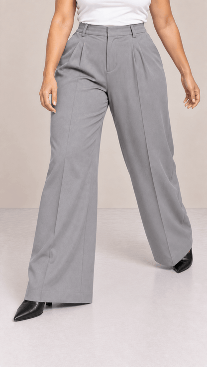 Pantalón Cashia Flow gris talla XL en medio plano inferior