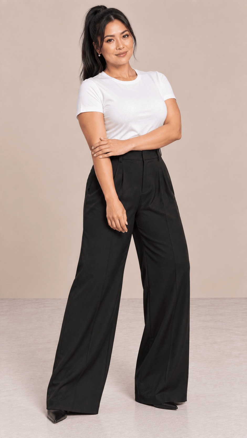 Pantalón Cashia Flow negro talla L de pierna ancha en cuerpo entero