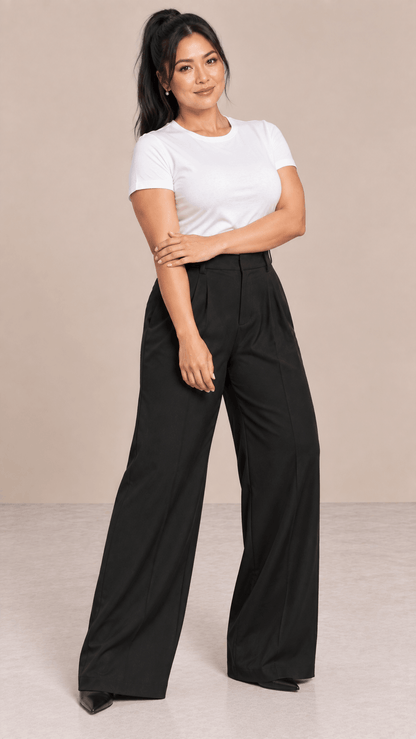 Pantalón Cashia Flow negro talla L de pierna ancha en cuerpo entero