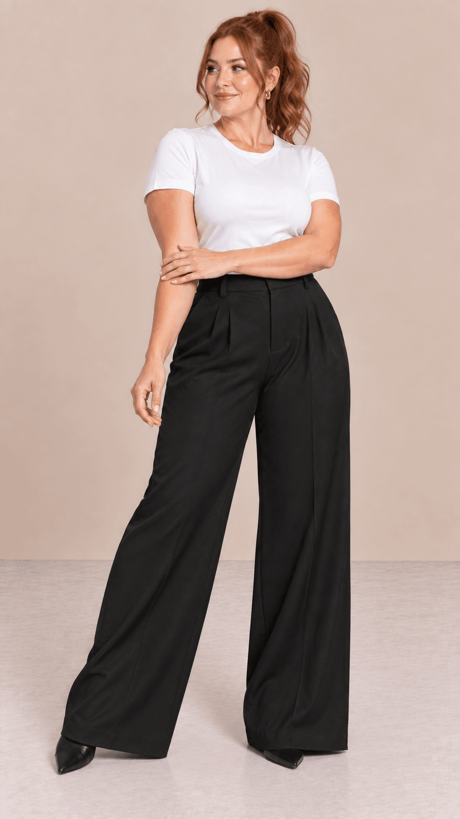 Pantalón Cashia Flow negro talla XL de pierna ancha en cuerpo entero