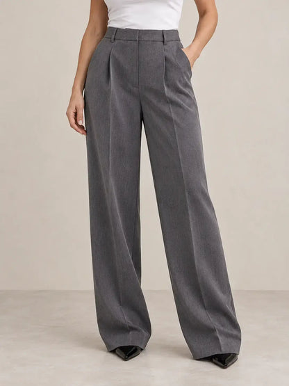 Pantalón de mujer de tiro alto con pinzas y pierna amplia, ideal para un look elegante y moderno, pantalón de mujer tiro alto pinzas.