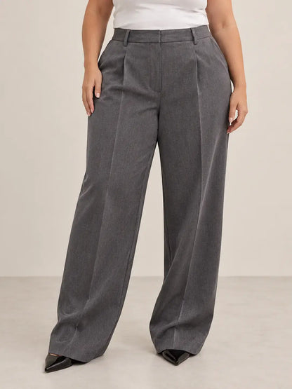 Pantalón de mujer de tiro alto con pinzas y pierna amplia Cashia Frame en color gris, ideal para un look elegante.