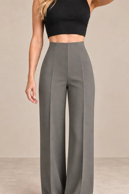 Pantalón de mujer tiro alto pierna amplia Cashia Spire en color gris, con silueta elegante y moderna.