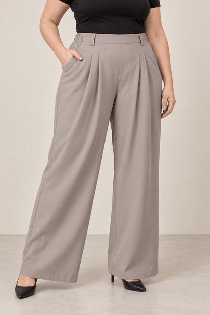 Pantalón ancho de tiro alto en gris claro Cashia Vault, con bolsillos y estilo elegante.