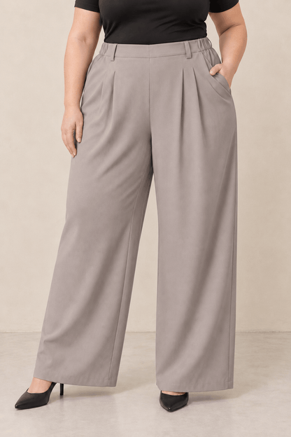 Pantalón ancho de tiro alto en gris claro Cashia Vault, con diseño elegante y moderno, ideal para diversas ocasiones.