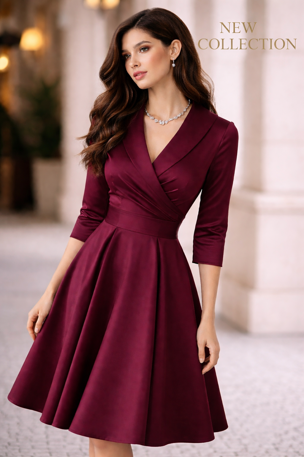 vestido cashia paris midi satinado burgundy medio plano nueva coleccion