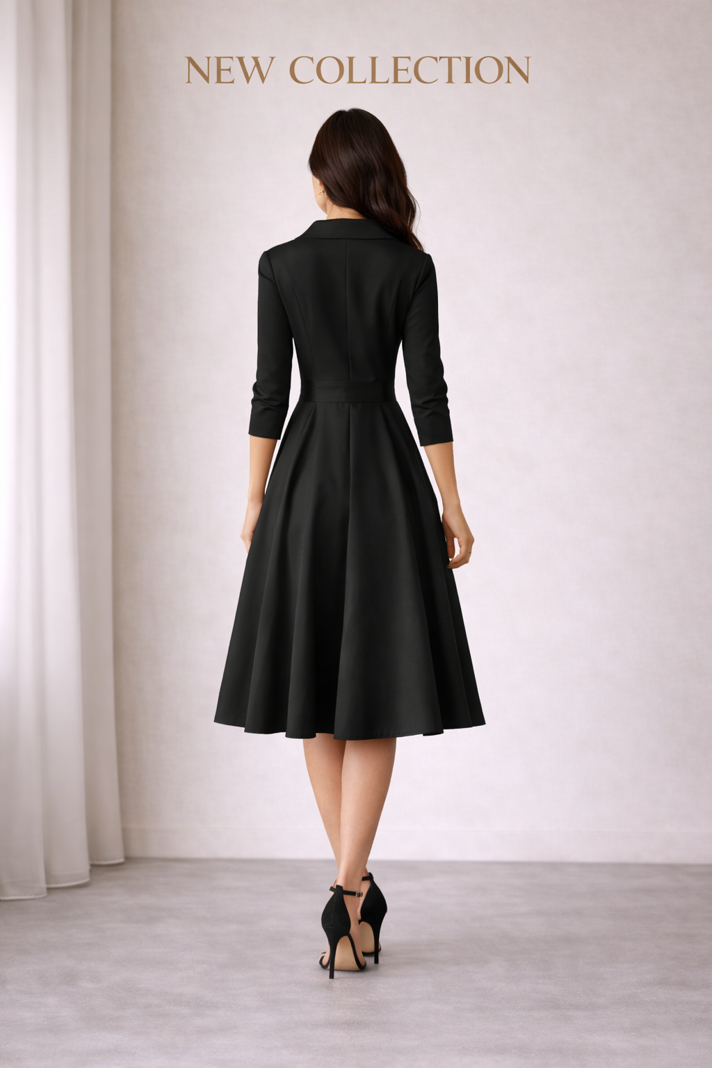 vestido cashia paris midi negro satinado espalda nueva coleccion