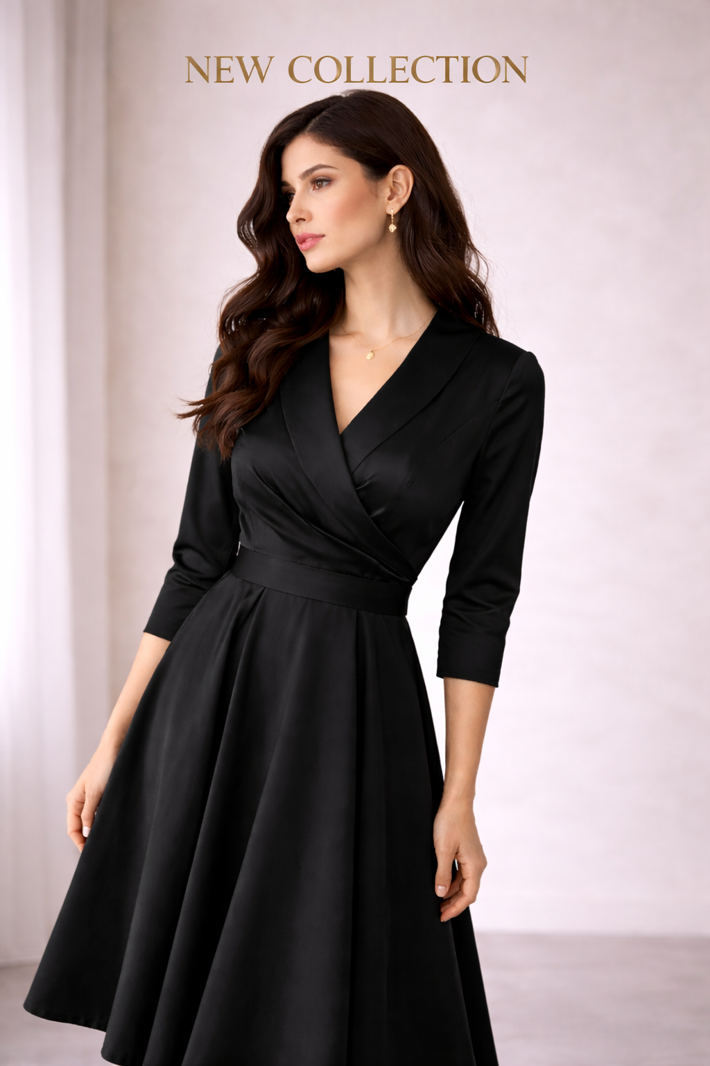 vestido cashia paris midi negro satinado medio plano nueva coleccion